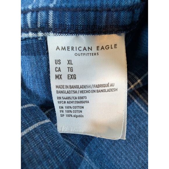 American Eagle Outfitters Super Soft Button Up Shirt Men's Size XL Blue Plaid - Picture 5 of 8